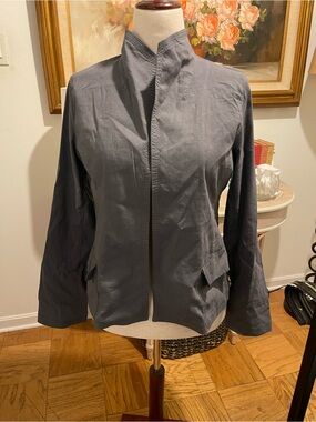Eileen Fisher Petite Charcoal Gray Stand Collar Jacket Size PM